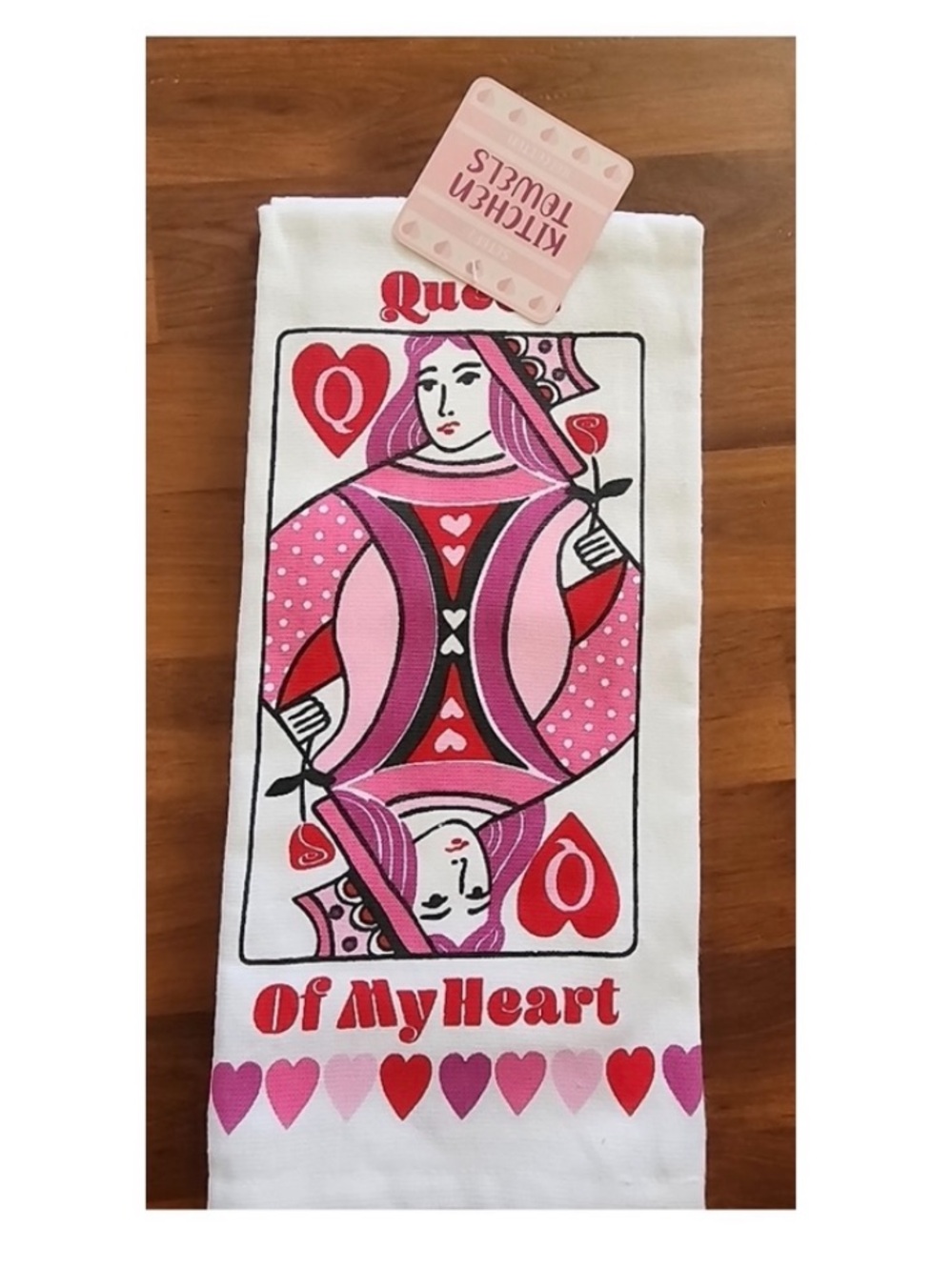 Pink nwt Red Playing Card Queen Heart Print Kitchen Towel